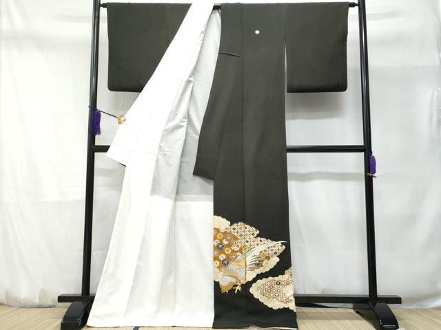 平和屋着物■豪華黒留袖　駒刺繍　尾長鳥花文　金彩　正絹　逸品　CABD1817fb