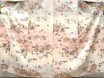 平和屋着物■訪問着　飛鶴草花文　暈し染め　金彩　正絹　逸品　CABD1877fb