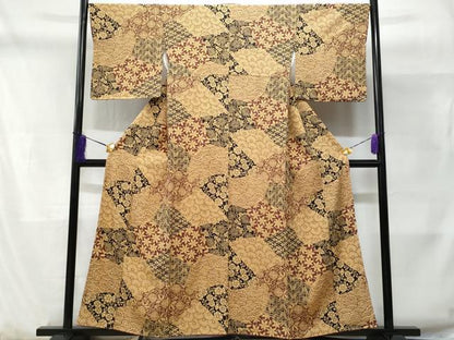 平和屋着物■上質な小紋　切嵌花文　正絹　逸品　未使用　CABD1885fb