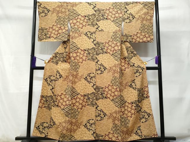 平和屋着物■上質な小紋　切嵌花文　正絹　逸品　未使用　CABD1885fb