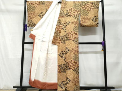 平和屋着物■上質な小紋　切嵌花文　正絹　逸品　未使用　CABD1885fb