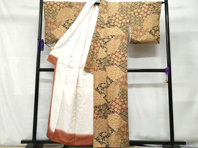 平和屋着物■上質な小紋　切嵌花文　正絹　逸品　未使用　CABD1885fb