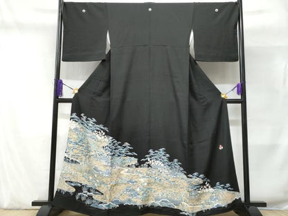 平和屋着物■豪華黒留袖　駒刺繍　風景文　正絹　逸品　CABD1894fb