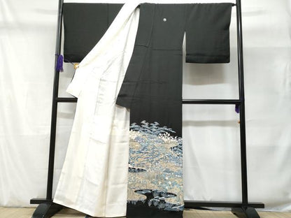 平和屋着物■豪華黒留袖　駒刺繍　風景文　正絹　逸品　CABD1894fb
