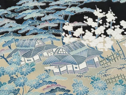 平和屋着物■豪華黒留袖　駒刺繍　風景文　正絹　逸品　CABD1894fb
