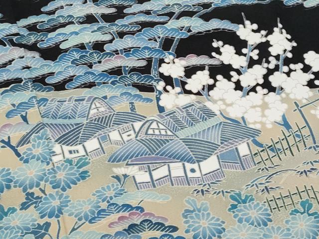 平和屋着物■豪華黒留袖　駒刺繍　風景文　正絹　逸品　CABD1894fb