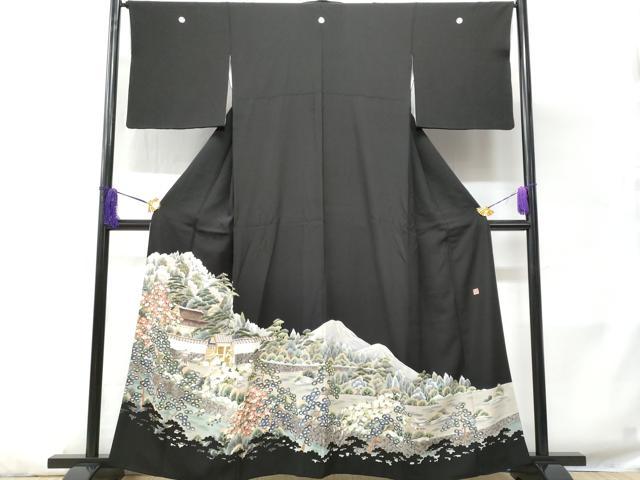 平和屋着物■豪華黒留袖 風景花文 正絹 逸品 CABD1896fb