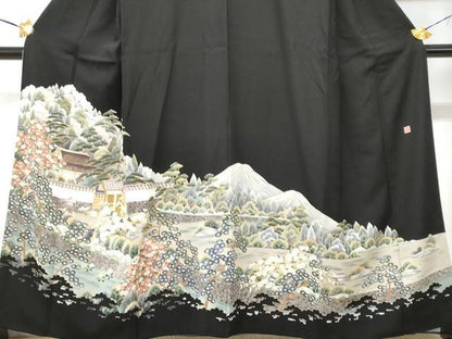 平和屋着物■豪華黒留袖 風景花文 正絹 逸品 CABD1896fb