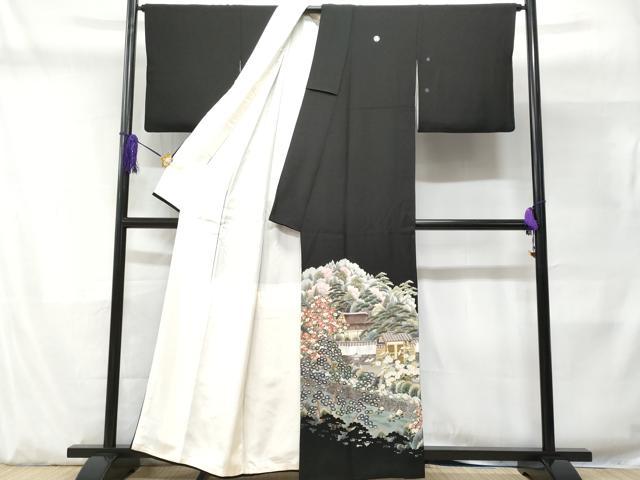 平和屋着物■豪華黒留袖 風景花文 正絹 逸品 CABD1896fb