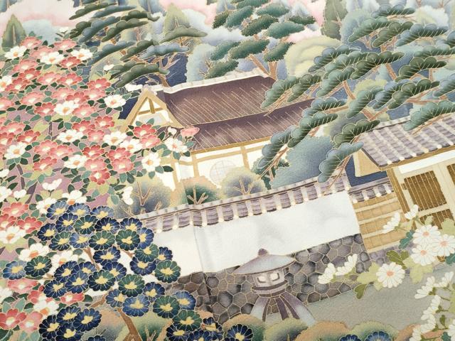 平和屋着物■豪華黒留袖 風景花文 正絹 逸品 CABD1896fb