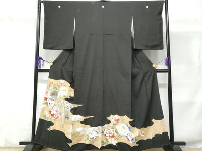 平和屋着物■豪華黒留袖　刺繍　尾長鳥枝花文　金銀彩　正絹　逸品　CABD1930fb