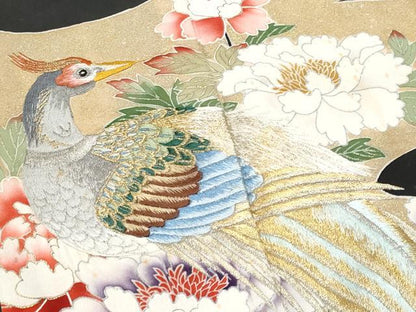 平和屋着物■豪華黒留袖　刺繍　尾長鳥枝花文　金銀彩　正絹　逸品　CABD1930fb