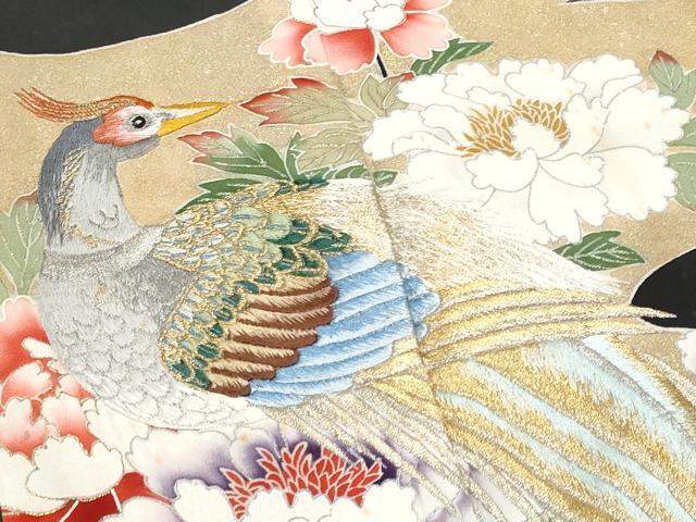 平和屋着物■豪華黒留袖　刺繍　尾長鳥枝花文　金銀彩　正絹　逸品　CABD1930fb