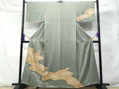 平和屋着物■中国三大刺繍 スワトウ刺繍 訪問着 絞り 道長地紙花文 金彩 正絹 逸品 CABD1958fb