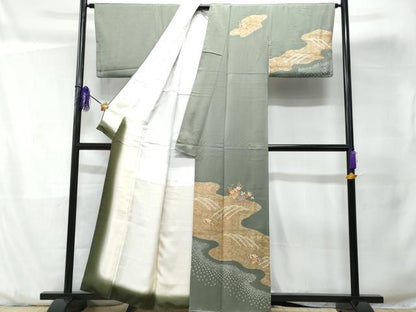 平和屋着物■中国三大刺繍 スワトウ刺繍 訪問着 絞り 道長地紙花文 金彩 正絹 逸品 CABD1958fb