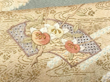 平和屋着物■中国三大刺繍 スワトウ刺繍 訪問着 絞り 道長地紙花文 金彩 正絹 逸品 CABD1958fb