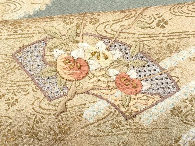 平和屋着物■中国三大刺繍 スワトウ刺繍 訪問着 絞り 道長地紙花文 金彩 正絹 逸品 CABD1958fb