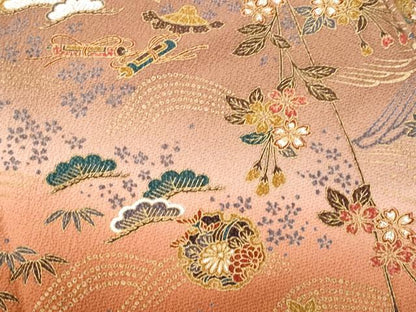 平和屋着物■訪問着 立波雪輪枝花文 暈し染め 金彩 鬼しぼ縮緬 正絹 逸品 CABD1962fb