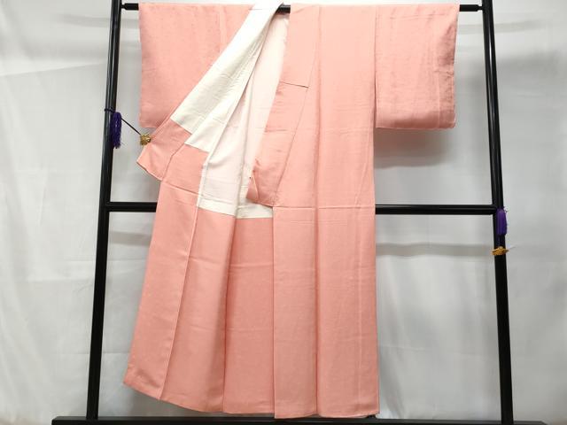 平和屋着物■上質な色無地 枝葉地紋 珊瑚色 正絹 逸品 未使用 CABD1964fb