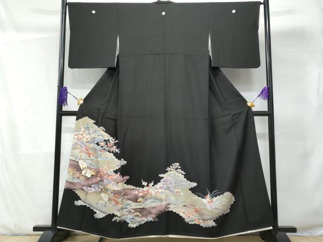 平和屋着物■豪華黒留袖　駒刺繍　立波群鶴花文　金彩　正絹　逸品　CABD1966fb