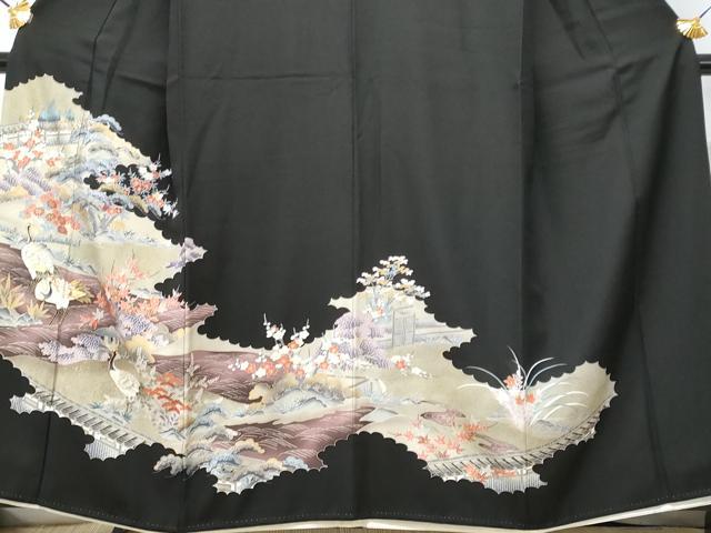 平和屋着物■豪華黒留袖　駒刺繍　立波群鶴花文　金彩　正絹　逸品　CABD1966fb