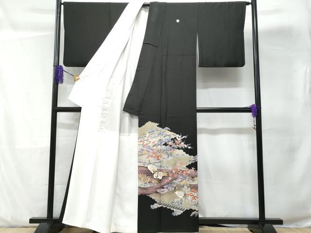 平和屋着物■豪華黒留袖　駒刺繍　立波群鶴花文　金彩　正絹　逸品　CABD1966fb