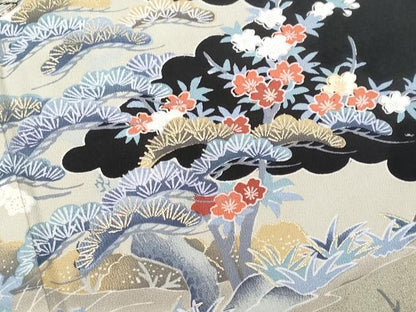平和屋着物■豪華黒留袖　駒刺繍　立波群鶴花文　金彩　正絹　逸品　CABD1966fb