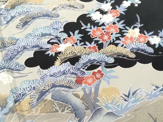 平和屋着物■豪華黒留袖　駒刺繍　立波群鶴花文　金彩　正絹　逸品　CABD1966fb