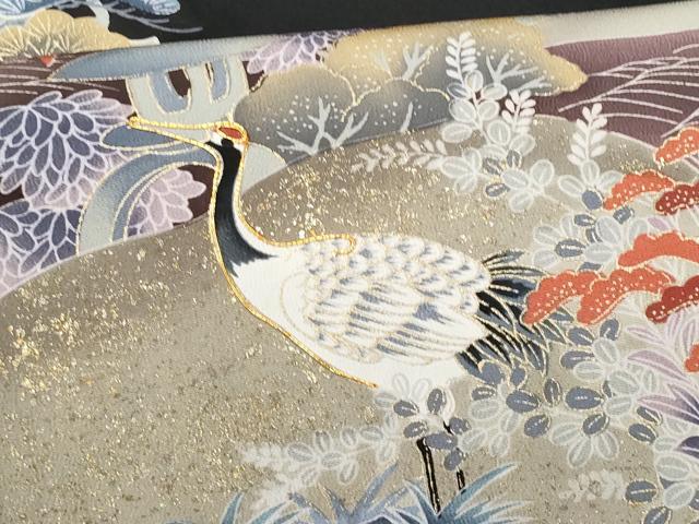 平和屋着物■豪華黒留袖　駒刺繍　立波群鶴花文　金彩　正絹　逸品　CABD1966fb
