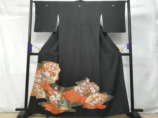 平和屋着物■豪華黒留袖　地紙重ね孔雀鴛鴦花文　金彩　正絹　逸品　CABD1968fb