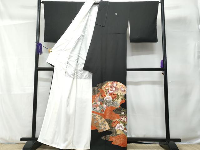 平和屋着物■豪華黒留袖　地紙重ね孔雀鴛鴦花文　金彩　正絹　逸品　CABD1968fb
