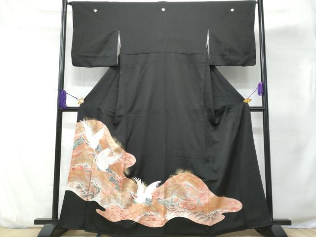 平和屋着物■豪華黒留袖　飛鶴松葉文　暈し染め　金銀彩　正絹　逸品　CABD1969fb