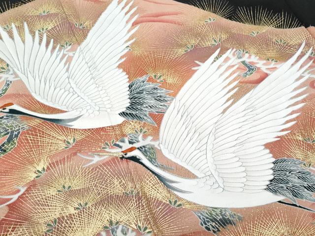 平和屋着物■豪華黒留袖　飛鶴松葉文　暈し染め　金銀彩　正絹　逸品　CABD1969fb