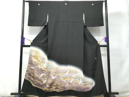 平和屋着物■豪華黒留袖　作家物　飛鶴文　暈し染め　金彩　正絹　逸品　CABD1970fb