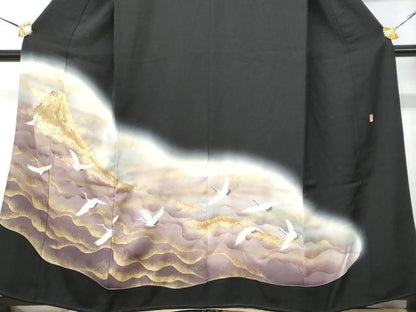 平和屋着物■豪華黒留袖　作家物　飛鶴文　暈し染め　金彩　正絹　逸品　CABD1970fb