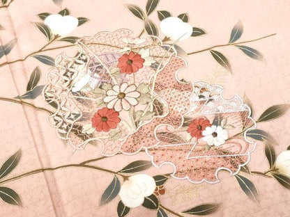 平和屋着物■中国三大刺繍　スワトウ刺繍　訪問着　雪輪枝花文　暈し染め　金彩　小田急百貨店扱い　正絹　逸品　CABD1980fb