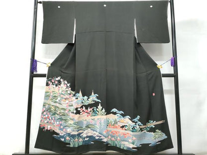 平和屋着物■豪華黒留袖　作家物　駒刺繍　京名所飛鶴風景文　暈し染め　金彩　正絹　逸品　CABD1983fb