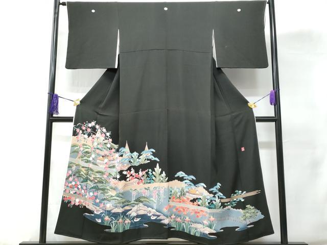 平和屋着物■豪華黒留袖　作家物　駒刺繍　京名所飛鶴風景文　暈し染め　金彩　正絹　逸品　CABD1983fb