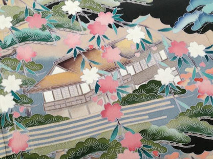 平和屋着物■豪華黒留袖　作家物　駒刺繍　京名所飛鶴風景文　暈し染め　金彩　正絹　逸品　CABD1983fb