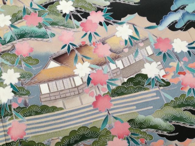 平和屋着物■豪華黒留袖　作家物　駒刺繍　京名所飛鶴風景文　暈し染め　金彩　正絹　逸品　CABD1983fb