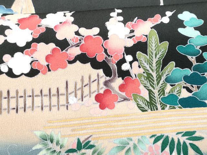 平和屋着物■豪華黒留袖　作家物　駒刺繍　京名所飛鶴風景文　暈し染め　金彩　正絹　逸品　CABD1983fb