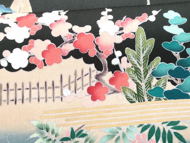 平和屋着物■豪華黒留袖　作家物　駒刺繍　京名所飛鶴風景文　暈し染め　金彩　正絹　逸品　CABD1983fb