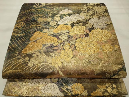 平和屋着物◎六通柄袋帯 道長草花文 金銀糸 正絹 逸品 CABD2081qe