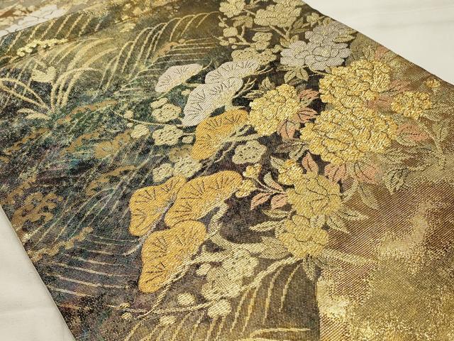 平和屋着物◎六通柄袋帯 道長草花文 金銀糸 正絹 逸品 CABD2081qe