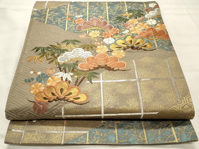 平和屋着物◎六通柄袋帯　唐織　笹松花文　金銀糸　正絹　逸品　CABD2087qe