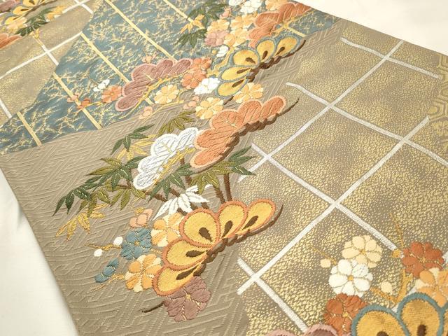 平和屋着物◎六通柄袋帯　唐織　笹松花文　金銀糸　正絹　逸品　CABD2087qe