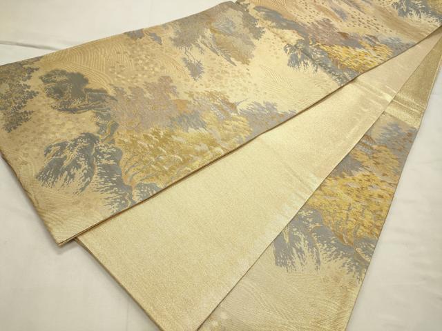 平和屋着物◎佐賀錦 六通柄袋帯 風景文 金糸 正絹 逸品 CABD2104qe