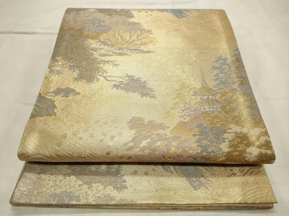 平和屋着物◎佐賀錦 六通柄袋帯 風景文 金糸 正絹 逸品 CABD2104qe