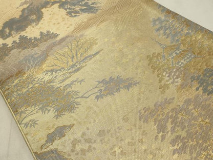 平和屋着物◎佐賀錦 六通柄袋帯 風景文 金糸 正絹 逸品 CABD2104qe