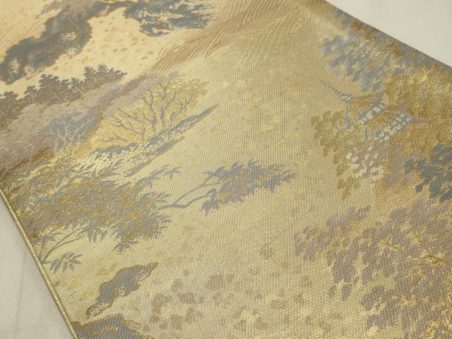 平和屋着物◎佐賀錦 六通柄袋帯 風景文 金糸 正絹 逸品 CABD2104qe